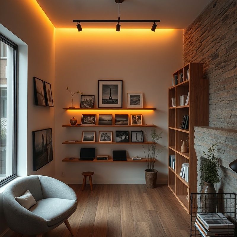 Interior of Echopvivid's photography studio on McDermot Avenue with amber-gold continuous lighting
