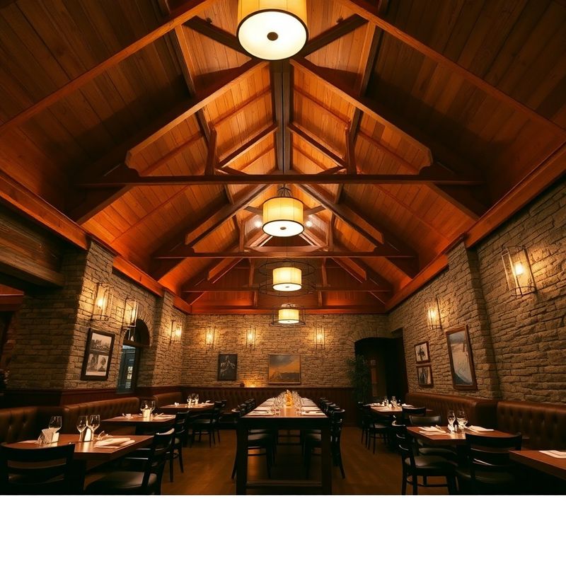 Editorial-warm architectural interior of a Winnipeg restaurant with amber-gold ambient lighting