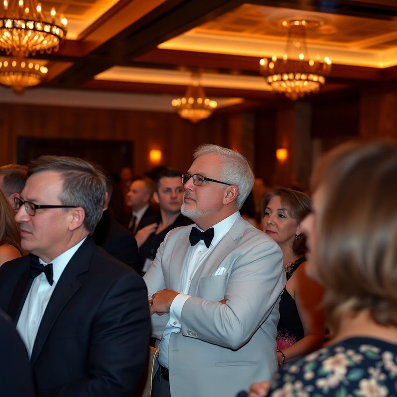 Candid event photograph of a gala crowd in an amber-lit ballroom